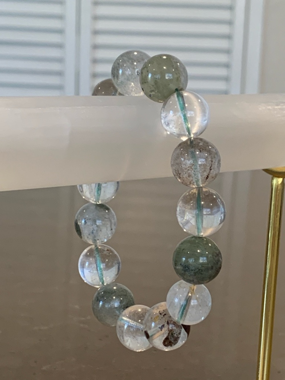 12mm Natural Garden Quartz Stretch Bead Bracelet - Picture 2 of 11
